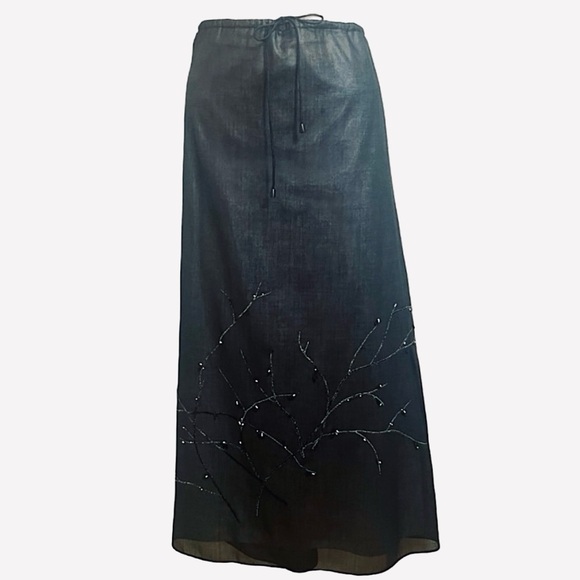 Vintage Dana Buchman Black Beaded Embroidered A-line Maxi Skirt - Picture 2 of 11